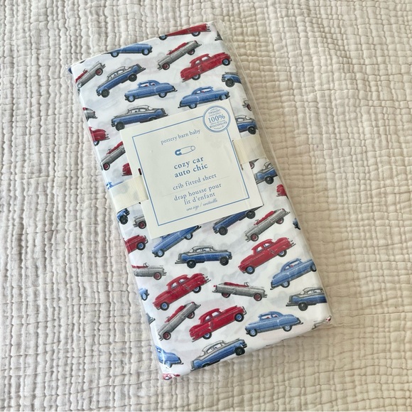 Pottery Barn Kids Other - Pottery Barn Kids | NWT Cozy Car Auto Chic Fitted Baby Crib Sheet Red Blue Gray